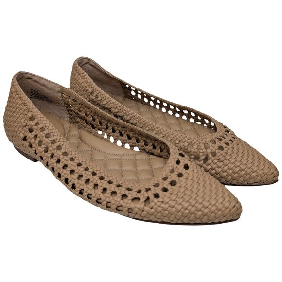 Birdies Shoes - Birdies Goldfinch Woven Flats Womens Beige Slip On Shoes Leather Lined Size 8